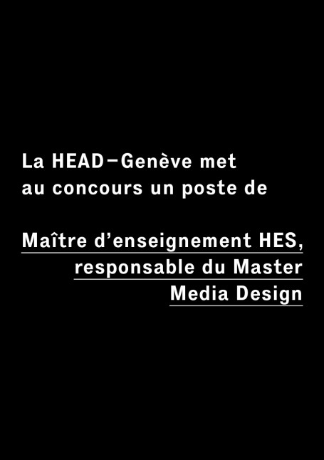LA HEAD – Genève met au concours un poste de Maître d LA HEAD – Genève met au concours un poste de Maître d