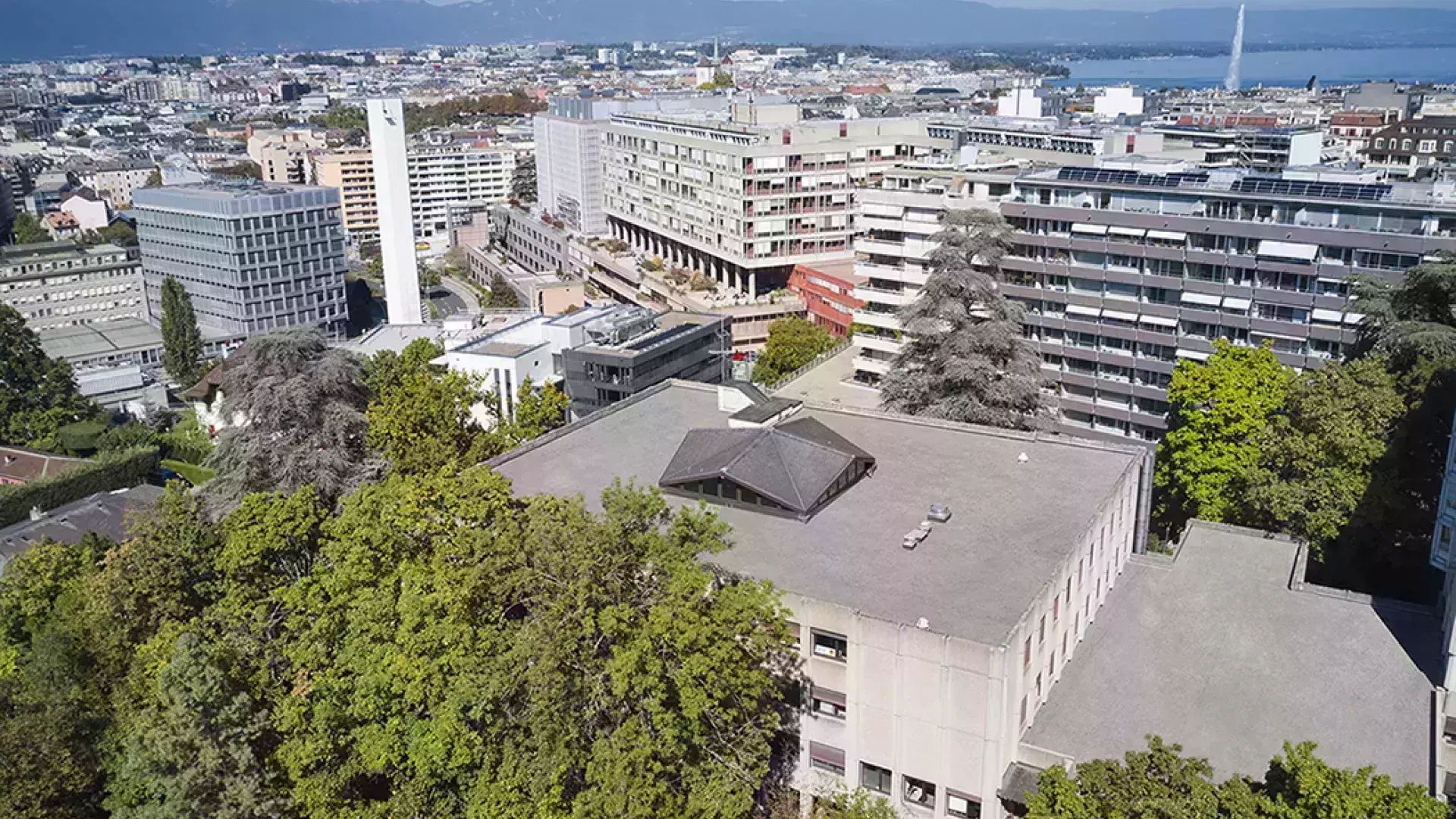 HEdS-Genève -vue aérienne avec le jet d'eau