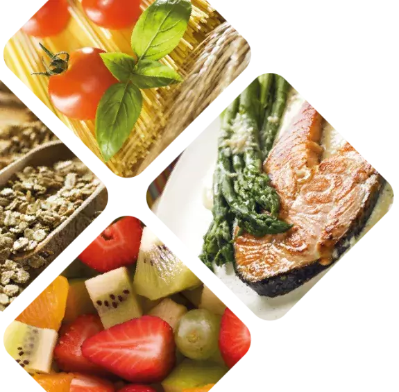 Logo de l'Espace Conseil Nutrition avec des photos d'aliments