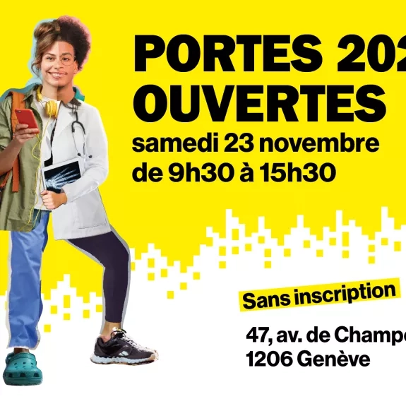 Visuel Journée portes ouvertes 2024 avec un personnage créé en patchwork