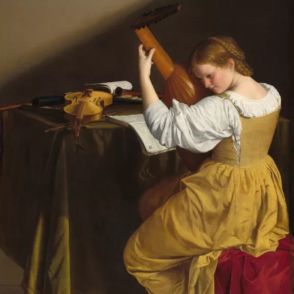 peinture d'une joueuse de luth