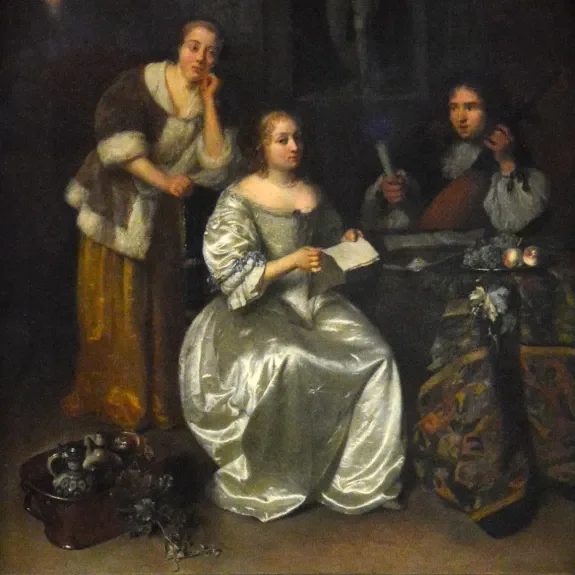 Image du tableau de Caspar Netscher, la leçon de chant