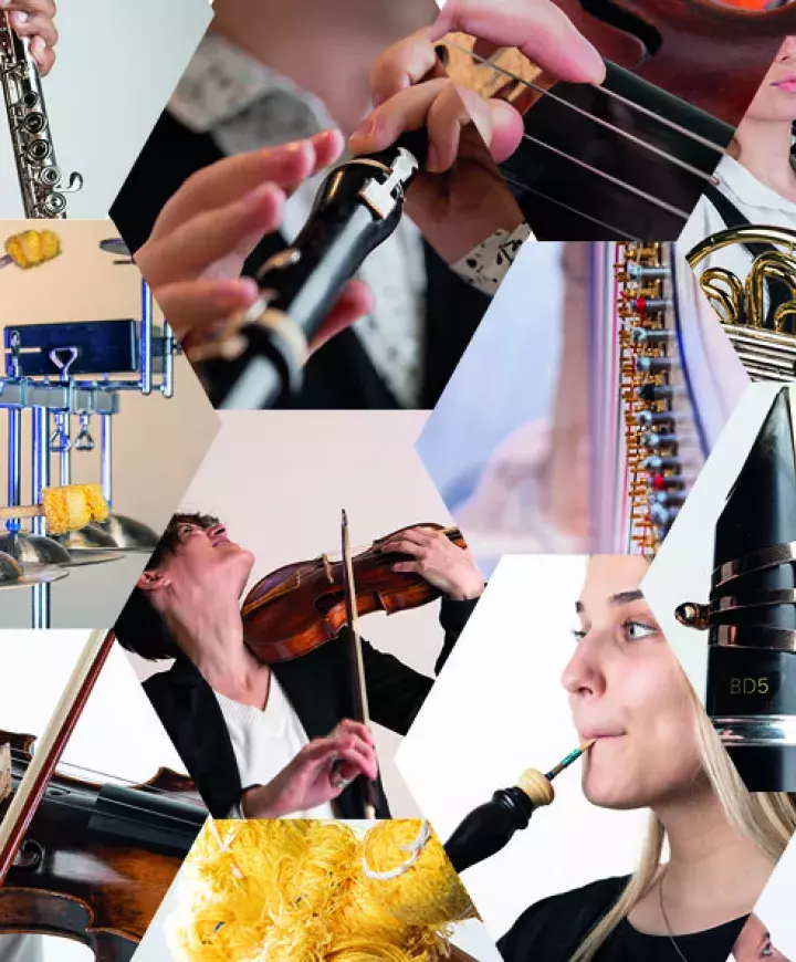 Mozaïque d'étudiant-e-s de la HEM et d'instruments 
