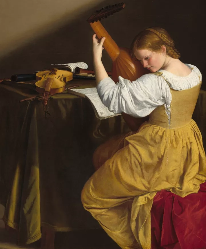 peinture d'une joueuse de luth