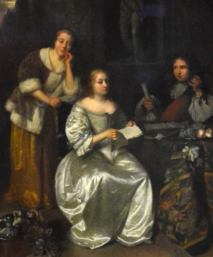 Image du tableau de Caspar Netscher, la leçon de chant