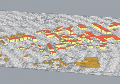 Logiciel CitySim avec modèle 3D de bâtiments (quartier de Onex-Village)