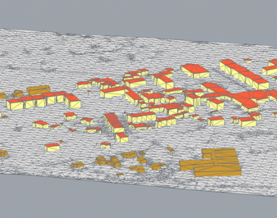 Logiciel CitySim avec modèle 3D de bâtiments (quartier de Onex-Village)