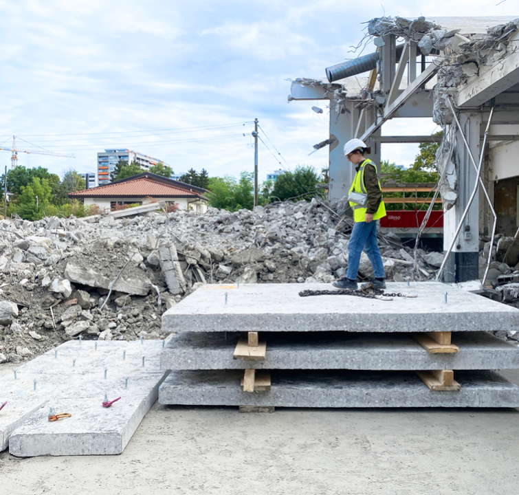 Dalles de béton réemployé sciées