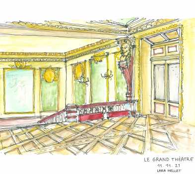 Croquis du Grand Théâtre de Genève réalisé par les étudiante·s d'Architecture d'HEPIA