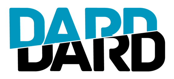 Logo de la revue DARD/DARD avec le texte DARD en haut en bleu et en-dessous en noir, coupé au milieu en diagnonale